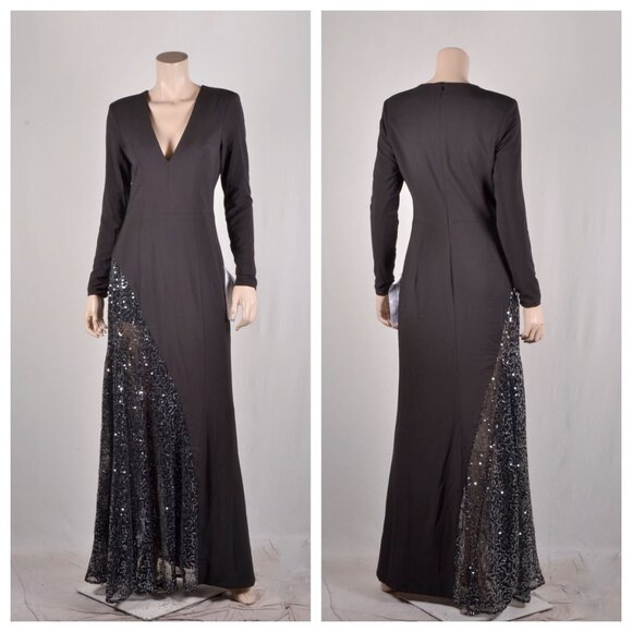 Dress the Population Winnie Sequin Panel Long Sleeve Gown - Picture 2 of 3